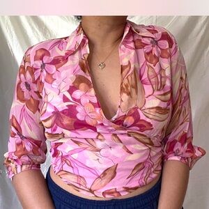 Floral silk Wrap Top